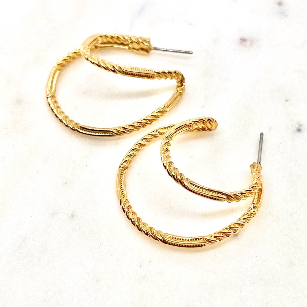 Vintage twisted textured gold tone hoops